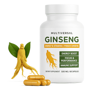 Multiversal Ginseng Capsules – Pure Panax Korean Ginseng Root Extract –Best for Man Power, Natural Energy, Focus & Stamina Support – 60 Vegan Capsules – Herbal Supplement for Men & Women