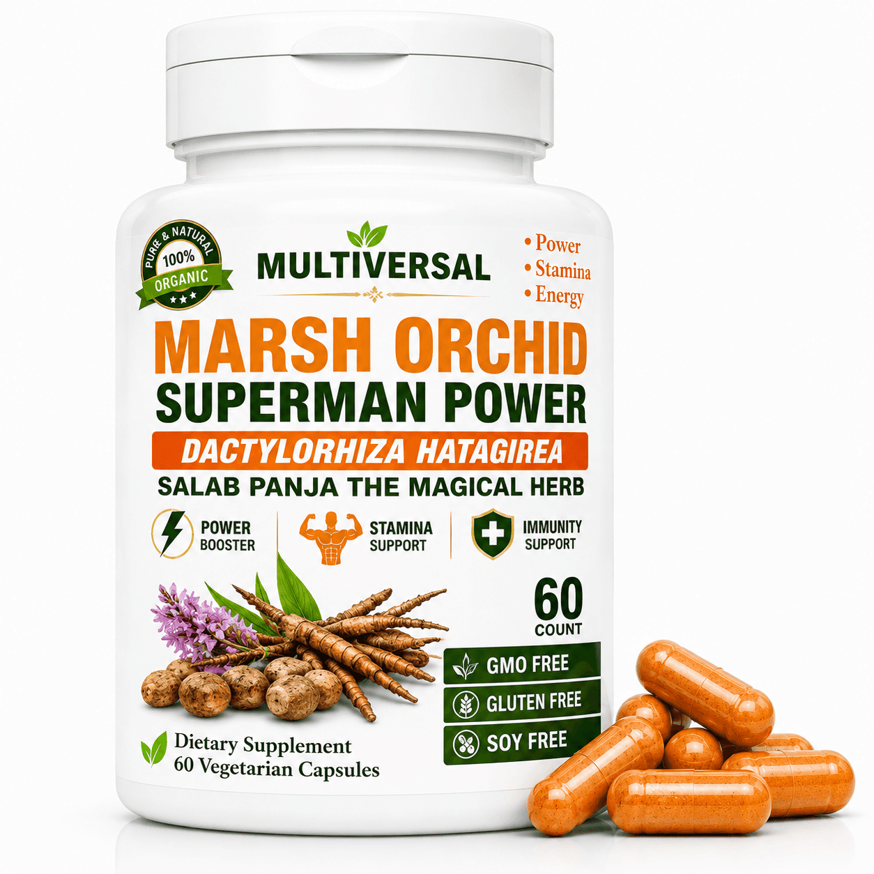 Multiversal Salab Panja Capsules – Pure Marsh Orchid Herbal Supplement for Male Vitality Pakistan